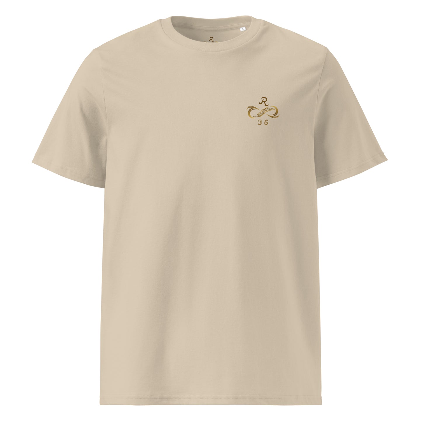 Unisex T-Shirt aus Bio-Baumwolle in Desert-Dust mit R36 Logo auf der Brust – Vorderansicht